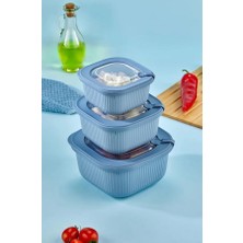 Odea Vakumlu Sızdırmaz Saklama Kabı Seti, 3 Parça, Mikrodalga ve Derin Dondurucu Uyumlu, 600ML-1100ML-1800ML, Bpa Free (Mavi)