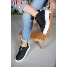 Luni Home Kadın Siyah-Beyaz Kalın Yüksek Taban Hafif Günlük Yürüyüş Spor Ayakkabısı ve Sneaker