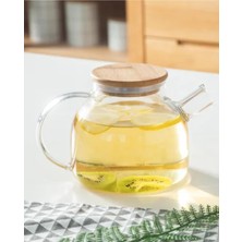 Tr Borosilikat Cam Demlik Bambu Kapak Bitki Demliği 1 Litre 9667