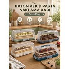 Mapple Home Baton Kek & Pasta Saklama Kabı – Şeffaf Kapaklı, Hava Geçirmez Kilitli, Taşıma Kulplu 33X12X15 cm