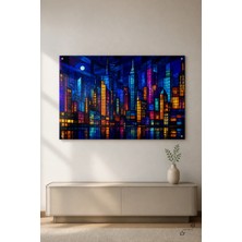 Gece Şehri Silüeti — 30×40 cm — Çerçevesiz Cam Tablo