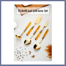 Bezos 5 Parça Gold Servis Seti & Servis Sunum Seti Amber ( Kepçe / Kevgir / Sıpatula / Çatal / Kaşık ) Dlra