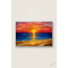 Mercan Ufuk — 30×40 cm — Beyaz Metal Çerçeveli Cam Tablo