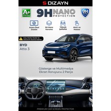 S-Dizayn Byd Atto 3 9h Nano Gösterge ve Multimedya Ekran Koruyucu 2'li Set (Parlak) 2024 Üzeri A+ Kalite