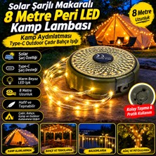 Gold Orion Solar Kamp Lambası 8 Metre Peri LED Işık Makaralı Type-C Şarjlı Bahçe Çadır Karavan Aydınlatması