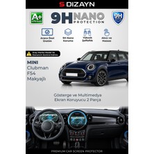 S-Dizayn Mini Clubman Makyajlı Dijital Göstergeli ve Navigasyonlu 9h Nano Gösterge ve Multimedya Ekran Koruyucu 2'li Set (Parlak) 2019-2024 A+ Kalite