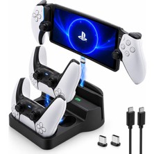 Cosmostech CSP-557 Ps5 Dualsense ve Ps Portal Uyumlu 3'ü 1 Arada Şarj Istasyonu – 2 Oyun Kolu ve Playstation Portal Şarj Standı Siyah