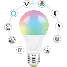 Ack 10W E27 Wi-Fi Akıllı LED Ampul, Renkli Işık Seçenekleri ve Uzun Ömürlü Kullanım