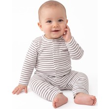 by BebekOdam Erkek Bebek Beyaz Kahve Çizgili Milk Club Armalı Çıtçıtlı Tulum 0-3 Ay