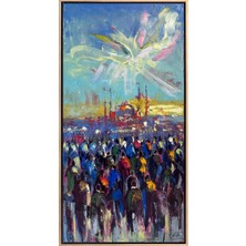 Simurg Sanatevi Insanlar Insancıklar Yağlı Boya Tablosu - Tuval Üzerine El Yapımı - 60 x 120 cm