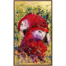 Simurg Sanatevi Papağanların Sonsuz Sevgisi Yağlı Boya Tablosu - Tuval Üzerine El Yapımı - 70 x 120 cm
