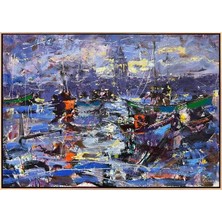 Simurg Sanatevi Galata Kulesi Önlerinde Yağlı Boya Tablosu - Tuval Üzerine El Yapımı - 140 x 100 cm