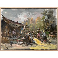Simurg Sanatevi Yaylada Imece Yağlı Boya Tablosu - Tuval Üzerine El Yapımı - 80 x 60 cm