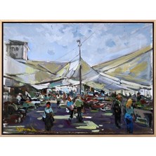 Simurg Sanatevi Çarşı - Bazaar Yağlı Boya Tablosu - Tuval Üzerine El Yapımı - 80 x 60 cm