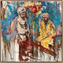Simurg Sanatevi Kumaş Tüccarı Yağlı Boya Tablosu - Tuval Üzerine El Yapımı - 120 x 120 cm