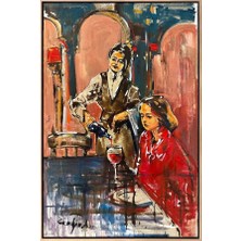 Simurg Sanatevi Sommelierin Lezzet Serüveni Yağlı Boya Tablosu - Tuval Üzerine El Yapımı - 80 x 120 cm