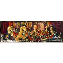 Simurg Sanatevi Orkestra Seslerinin Rüyası Yağlı Boya Tablosu - Tuval Üzerine El Yapımı - 180 x 60 cm