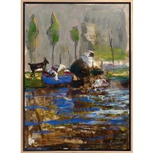 Simurg Sanatevi Dere Kenarında Yağlı Boya Tablosu - Tuval Üzerine El Yapımı - 50 x 70 cm