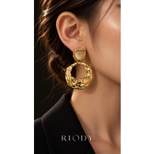 Riody Rose Velours Gold Renkli Pudra Pembe Kedi Gözü Görünümlü Kadın Küpe