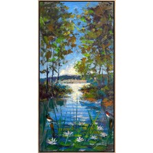 Simurg Sanatevi Nehrin Nilüferleri Yağlı Boya Tablosu - Tuval Üzerine El Yapımı - 80 x 160 cm