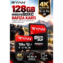 Ryan 128GB Micro Sd Hafıza Kartı U3 V30 A1 Sdxc 4K Video Destekli Yüksek Hızlı Telefon Kamera Drone Hafıza Kartı