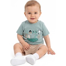 by BebekOdam Erkek Bebek Yeşil Bej Happy Timsahlı Şortlu 2'li Takım