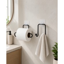 Helinaria Yapışkanlı Banyo Seti 2'li Rulo Kağıt Tutucu ve Havlu Askılığı