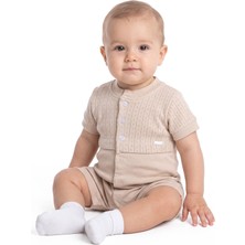by BebekOdam Erkek Bebek Açık Kahve Jakarlı Düğmeli Şort Tulum