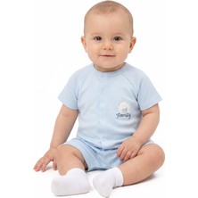 by BebekOdam Erkek Bebek Bebe Mavisi Ayı Family Nakışlı Çıtçıtlı Şort Tulum