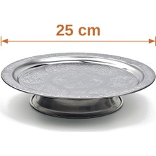 Binbir Trend 25 cm Ayaklı Lenger Otantik Desenli Krom Çelik Kebap ve Sunum Tabağı