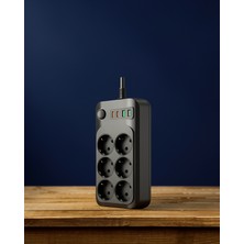 Helinaria 6 Çıkışlı Termal Korumalı 2500W Güçlü Grup Priz USB ve Type-C
