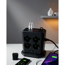 Helinaria Dikey 8 Çıkışlı Çoklu Priz 4 USB Type-C Anahtarlı