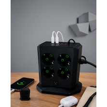 Helinaria Dikey 8 Priz 4 USB 2 Type-C Girişli Akım Korumalı Uzatma Priz