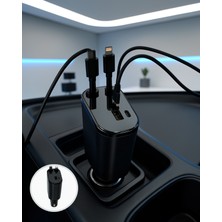Astraltech 4'ü 1 Arada Araç Şarj Cihazı 120W Hızlı Şarjlı Type-C, Lightning, Usb-A ve