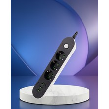 Astraltech 3 USB Çıkışlı Anahtarlı Üçlü Priz 2m Kablo