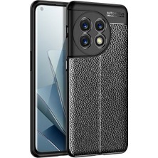 Caseonn Oneplus 11 Kılıf Lüks Dikiş Detaylı Deri Görünümlü Kapak Siyah