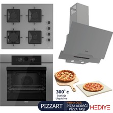 Ferre PIZZART-FRYART-SILENTART Serisi Gri Set (SS208 + QEP65CPR +D065-SA ) - Emaye Izgara / 60 cm