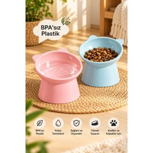 Jasper 2'li  Pembe-Turkuaz Sert Plastik Sevimli Kedi Köpek Mama ve Su Kabı | Evcil Hayvan Özel Mama Kasesi Boyun Koruyucu Gıda