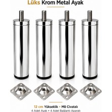 Badem10 Metal Ayak Krom 12 cm 4 Adet Mobilya Baza Sehpa Dolap Masa Ayağı M8 Civatalı Bağlantı Aparatlı