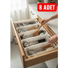 Asel Plast 8'li Modüler Kaşıklık Seti - Mutfak Düzenleyici Çekmece Içi Organizer Bıçaklık Kepçelik-Beyaz