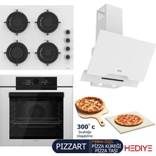 Ferre PIZZART-FRYART-SILENTART Serisi Beyaz Set (CS206-FA + QEP65CB +D064-SA ) - Emaye Izgara / Kademeli Musluk