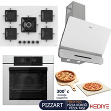 Ferre PIZZART-FRYART-SILENTART Serisi Beyaz Set (SS036 + QEP65CB +D081-SA ) - Emaye Izgara-75 cm