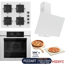 Ferre PIZZART-FRYART-SILENTART Serisi Beyaz Set (SS206 + QEP65CB +D078-SA ) - Emaye Izgara / 60 cm