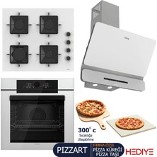 Ferre PIZZART-FRYART-SILENTART Serisi Beyaz Set (SS206 + QEP65CB +D081-SA ) - Emaye Izgara / 60 cm