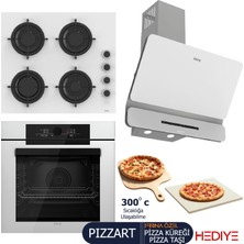 Ferre PIZZART-FRYART-SILENTART Serisi Beyaz Set (CS206-FA + QEP65CB +D081-SA ) - Emaye Izgara / Kademeli Musluk