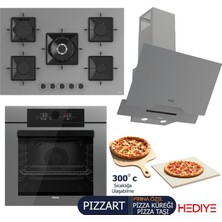Ferre PIZZART-FRYART-SILENTART Serisi Gri Set (SS038 + QEP65CPR +D065-SA ) - Emaye Izgara-75 cm