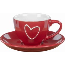 Gifi Kahve Fincan, Kalp Desenli Tabaklı Türk Kahvesi Fincanı, 7 cm Fincan, 12 cm Tabak