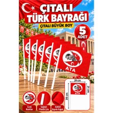 ArtMaster Atatürklü Çıtalı Bayrak Kağıt Büyük 29X21 cm 5 Adet Atalı Bayrak Çıtalı Sopalı Bayrak Plastik Çubuklu Bayrak Bayram