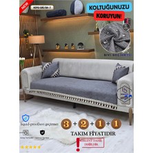ŞAHANEEV Su Geçirmez Şönil Koltuk Örtüsü Takımı (3+2+1+1) Püsküllü Kanepe Örtüsü Seti - Koyu Gri (Sh7 Püskül)