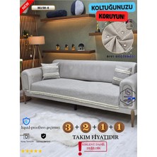 ŞAHANEEV Su Geçirmez Şönil Koltuk Örtüsü Takımı (3+2+1+1) Püsküllü Kanepe Örtüsü Seti - Bej (Sh8 Püskül)